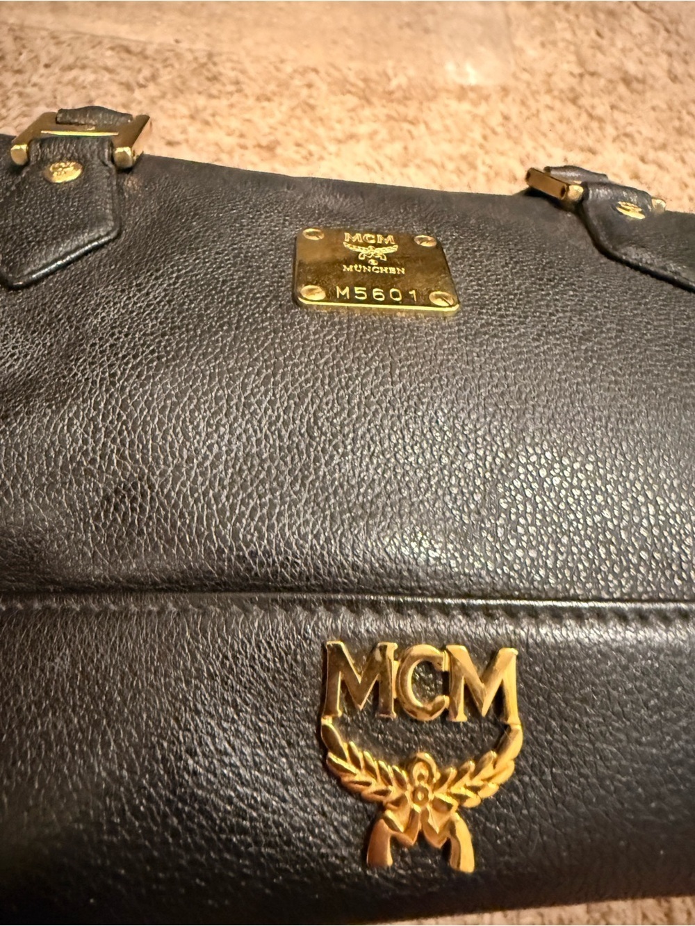 MCM Black Leather Boston Bag with Gold Hardware - Picture 8 of 15